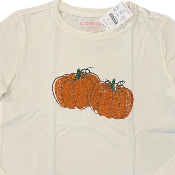 NWT J. Crew Girls' Ivory Glitter pumpkin Halloween Fall Graphic Tee - Picture 3 of 10